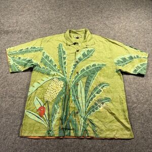 Tommy Bahama Shirt Mens Large Green Banana Leaf Silk Hawaiian Camp Button Up